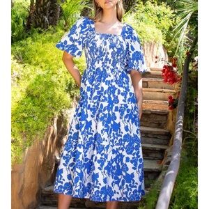 New with tags! THML blue floral smocked dress